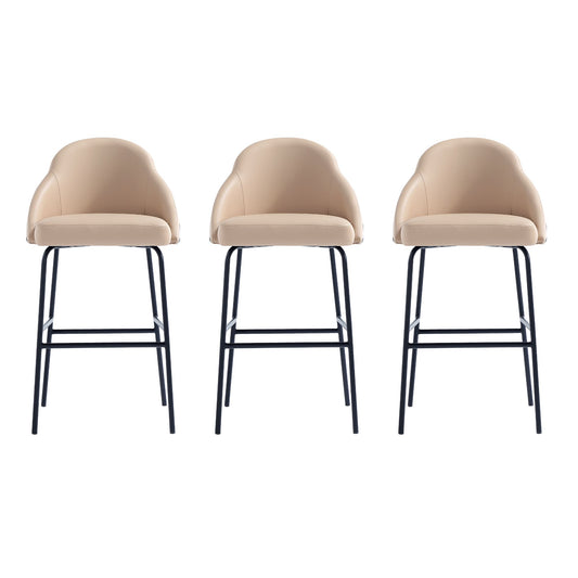 Gracie Modern Metal Upholstered Barstool in Tan and Black - Set of 3 3-BS022-BTN