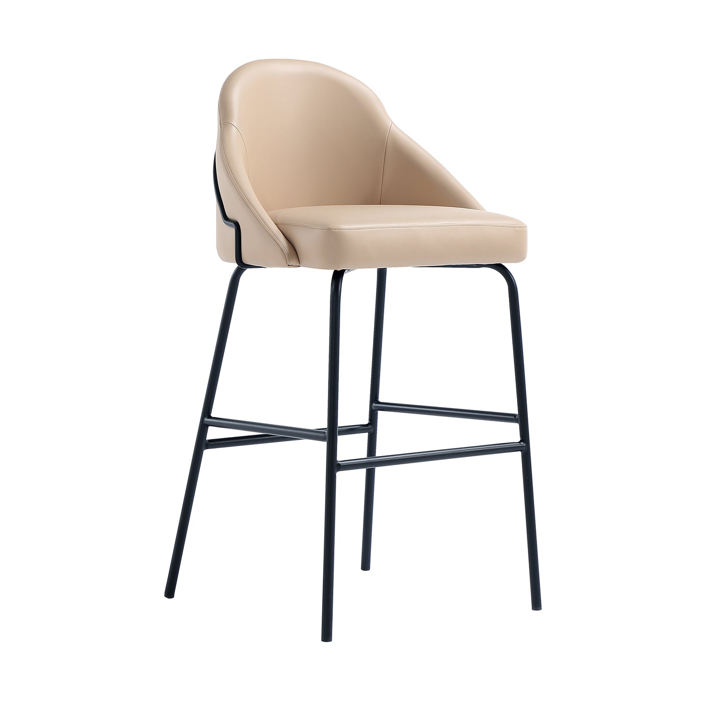 Gracie Modern Metal Upholstered Barstool in Tan and Black - Set of 3 3-BS022-BTN