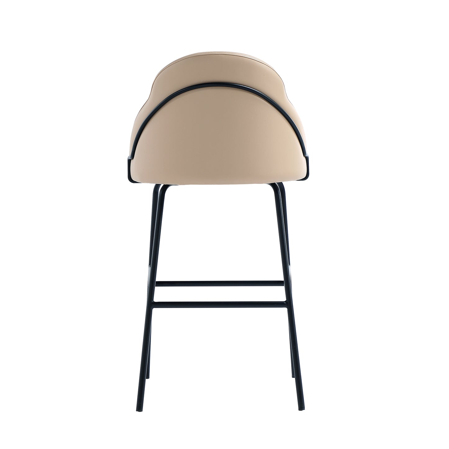 Gracie Modern Metal Upholstered Barstool in Tan and Black - Set of 3 3-BS022-BTN