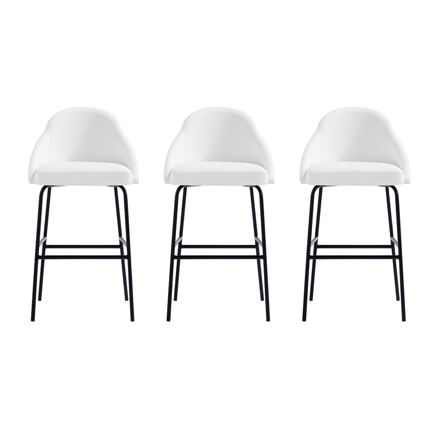 Gracie Modern Metal Upholstered Barstool in White and Black - Set of 3 3-BS022-BWH