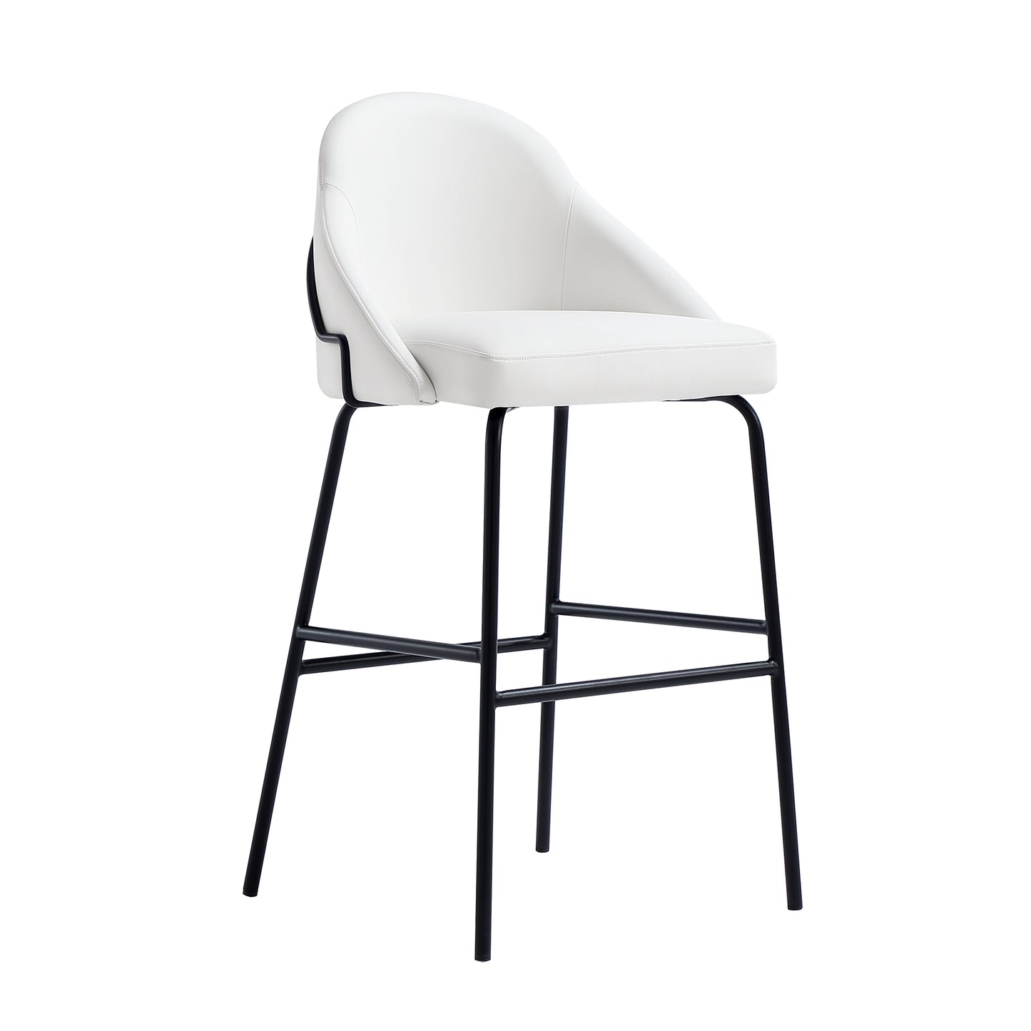 Gracie Modern Metal Upholstered Barstool in White and Black - Set of 3 3-BS022-BWH