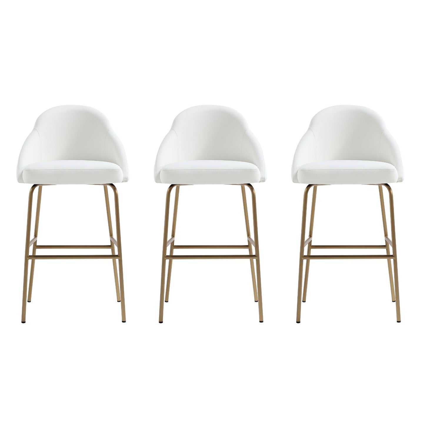 Gracie Modern Metal Upholstered Barstool in White and Gold - Set of 3 3-BS022-GWH