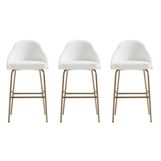 Gracie Modern Metal Upholstered Barstool in White and Gold - Set of 3 3-BS022-GWH