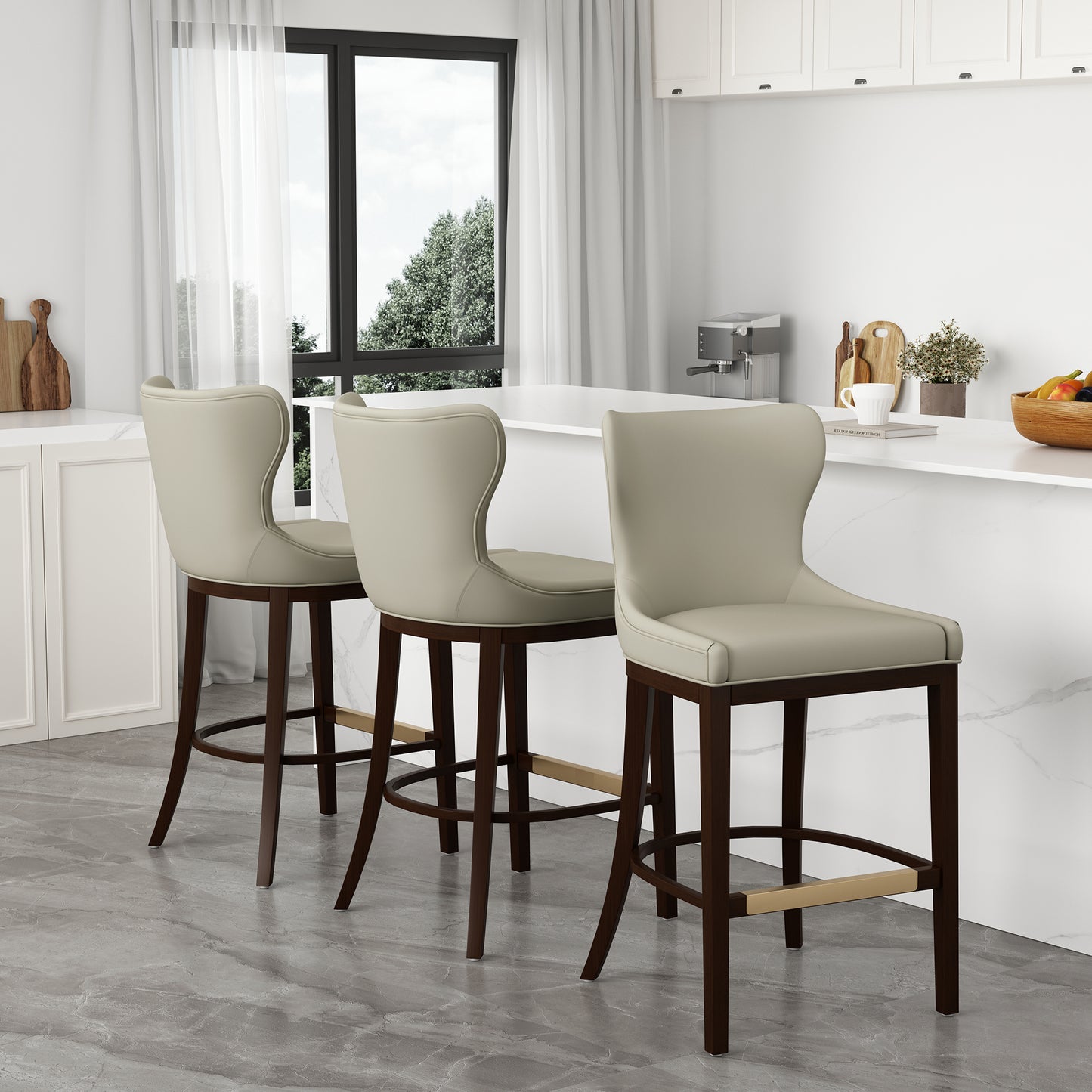 Blair Modern Wood Upholstered Barstool in Stone - Set of 3 3-BS023-ST