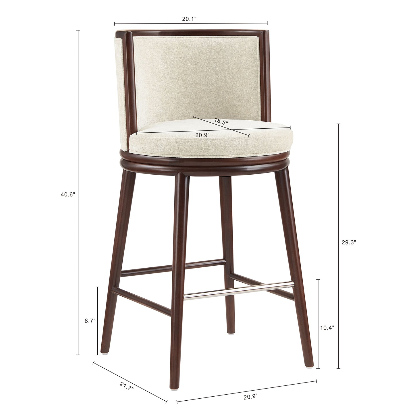Evalyn Modern Wood Upholstered Barstool in Cream - Set of 3 3-BS024-CR