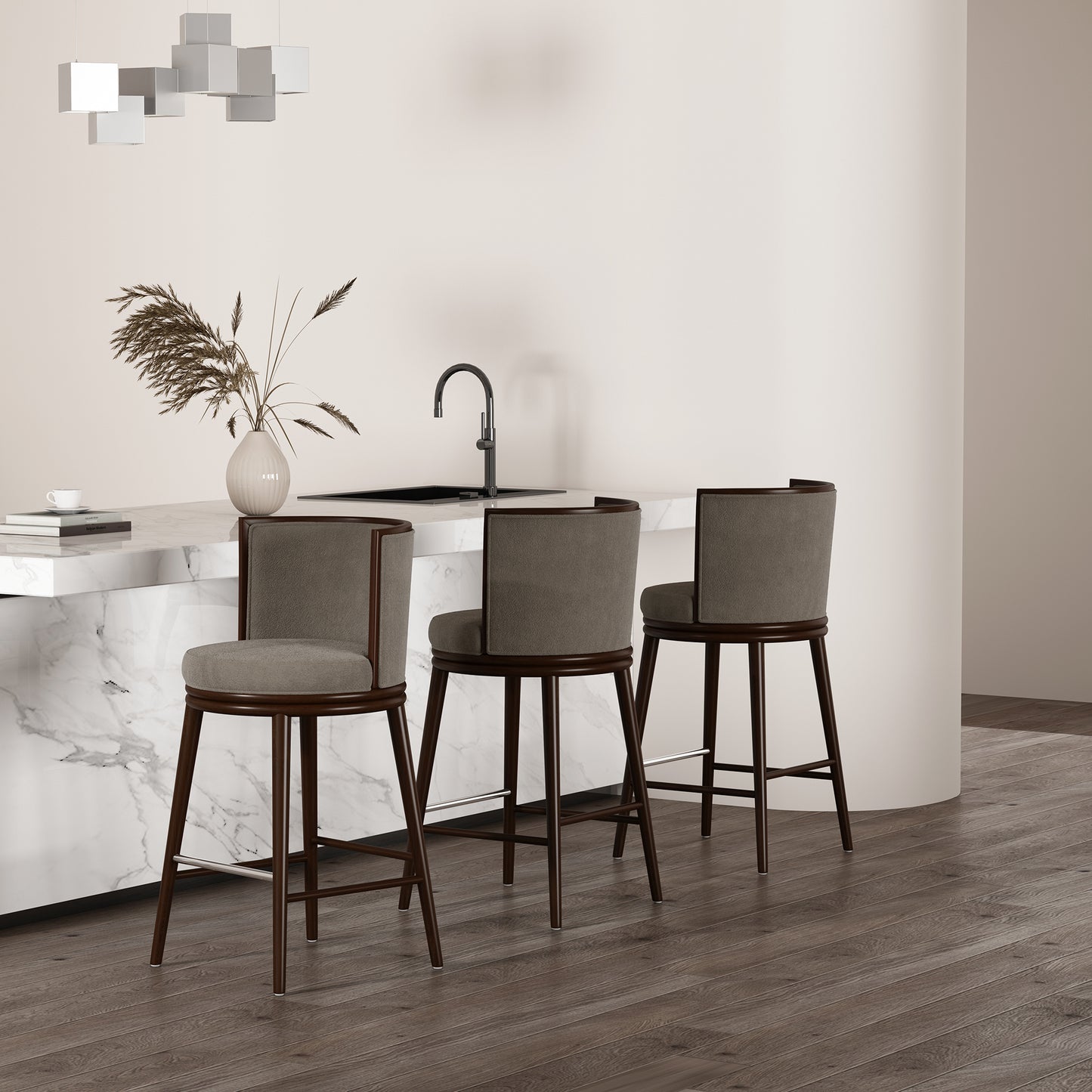 Evalyn Modern Wood Upholstered Barstool in Dove - Set of 3 3-BS024-DO