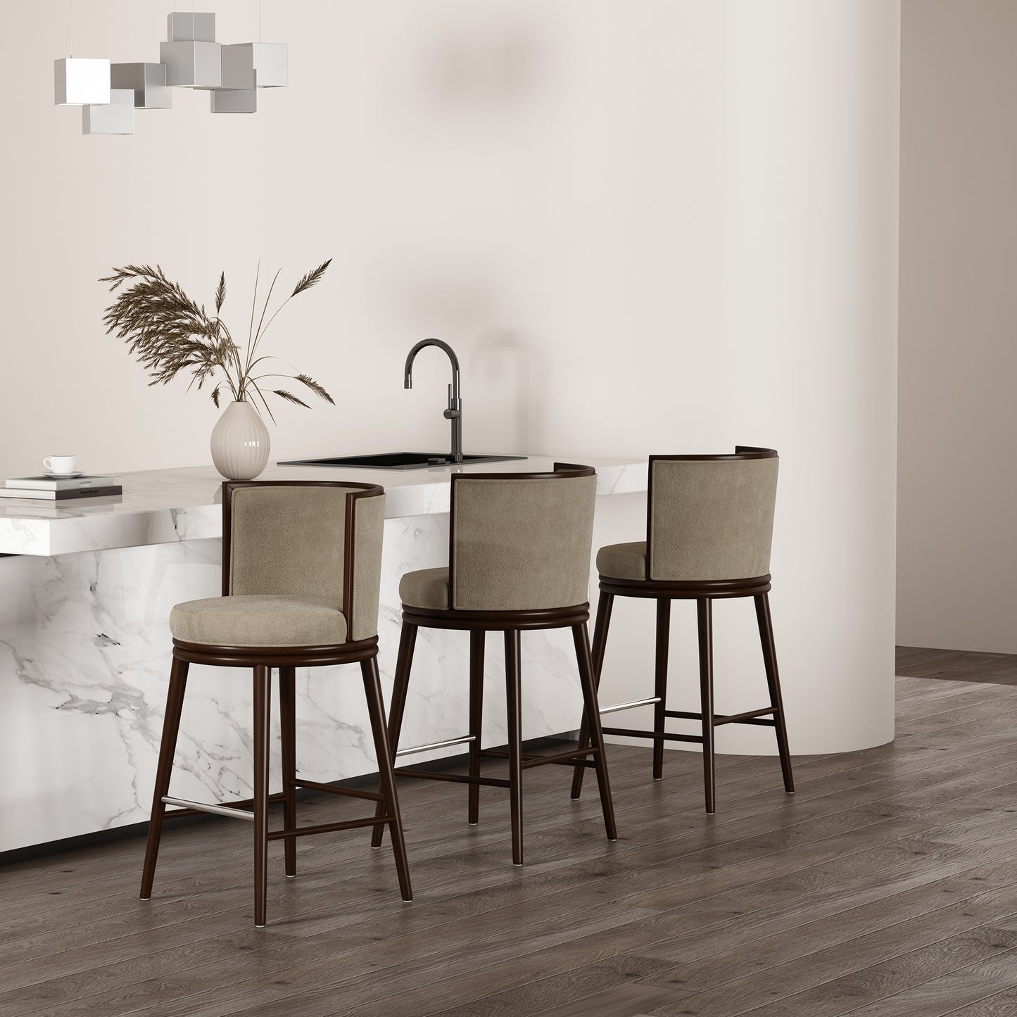 Evalyn Modern Wood Upholstered Barstool in Natural - Set of 3 3-BS024-NA