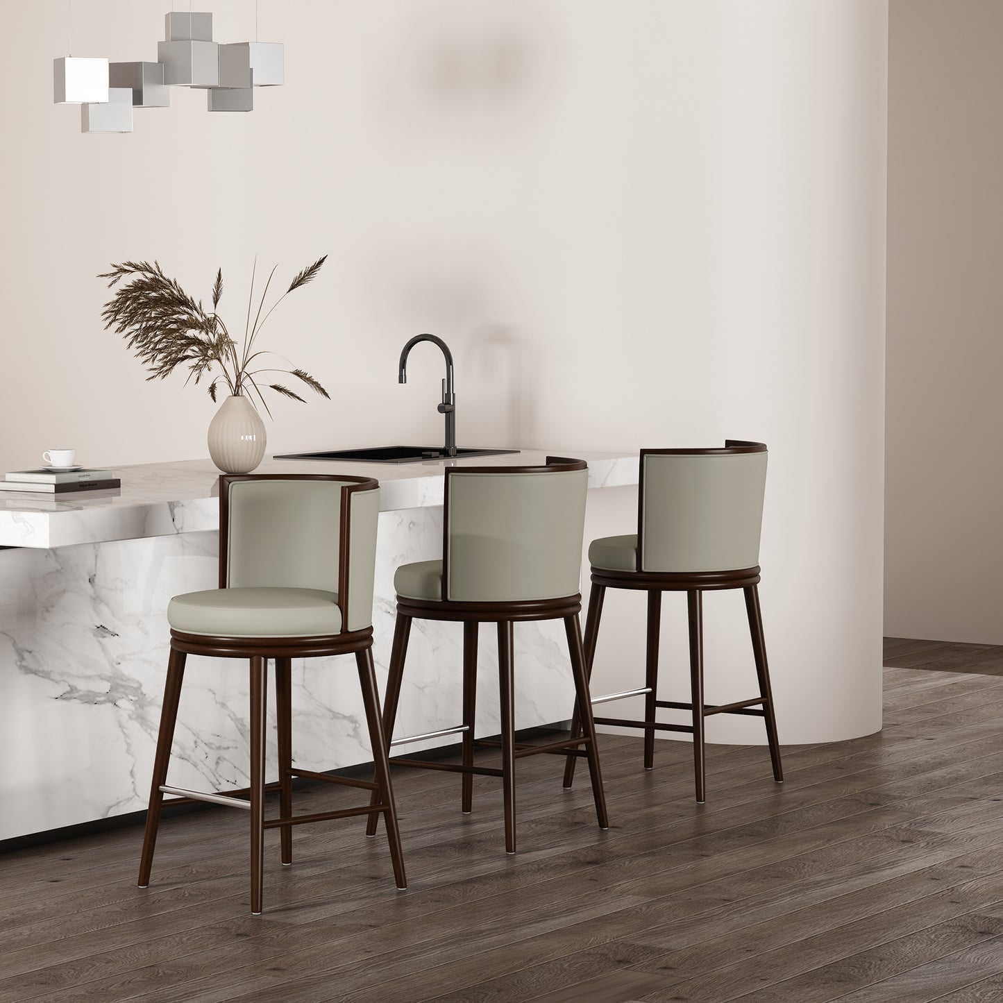 Evalyn Modern Wood Upholstered Barstool in Stone - Set of 3 3-BS024-ST