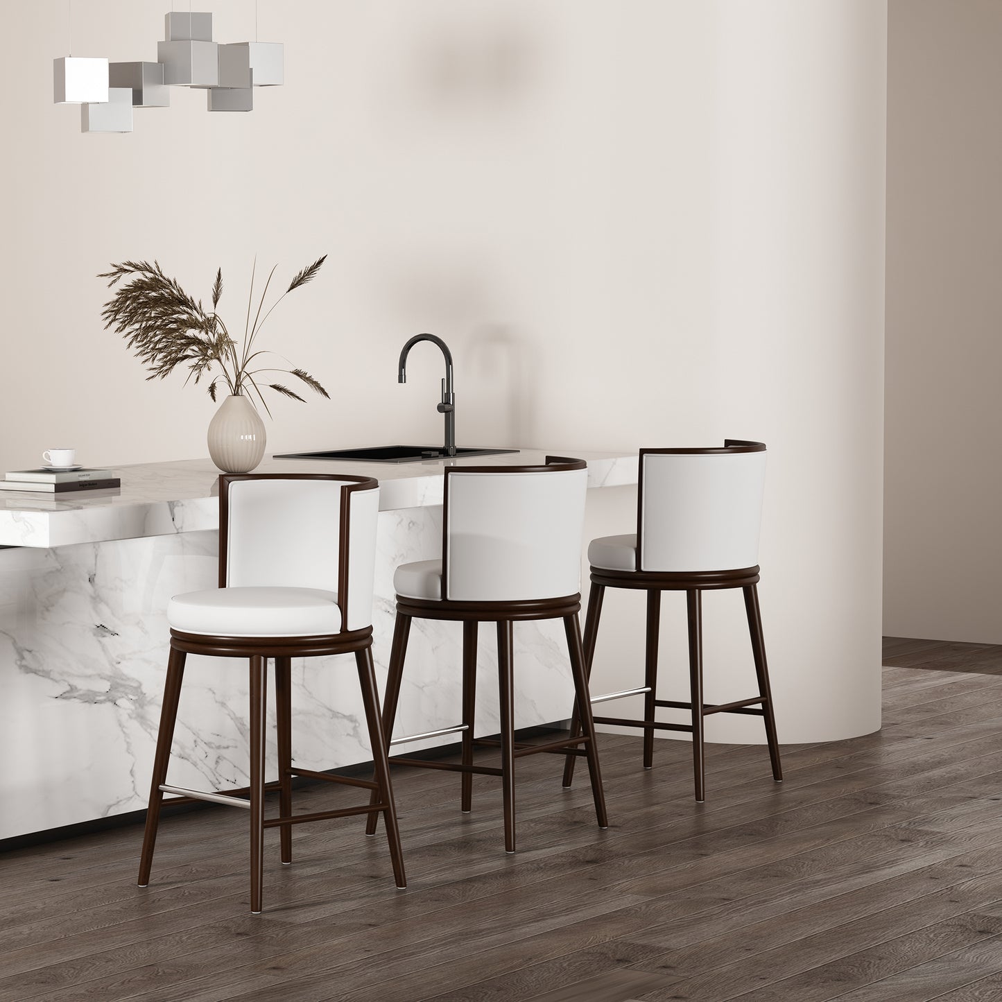 Evalyn Modern Wood Upholstered Barstool in White - Set of 3 3-BS024-WH