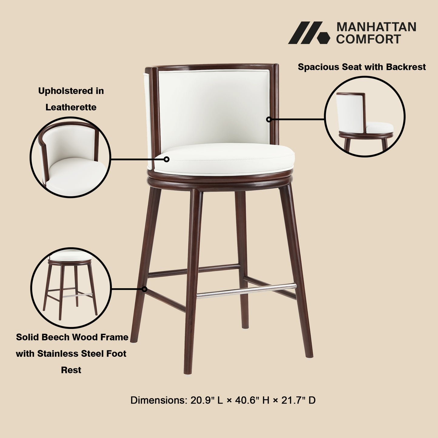 Evalyn Modern Wood Upholstered Barstool in White - Set of 3 3-BS024-WH