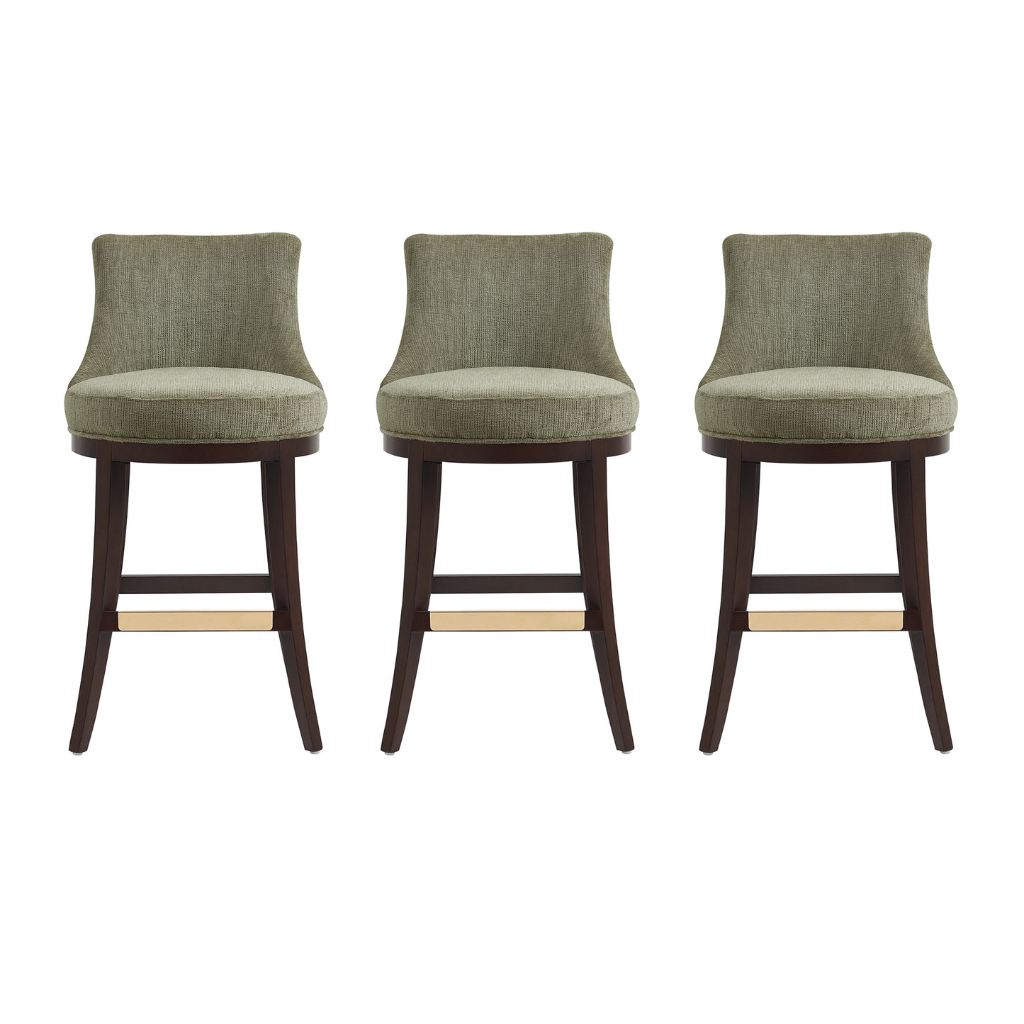 Lucia Modern Wood Upholstered Chenille Barstool in Leaf Green - Set of 3 3-BS025-GR