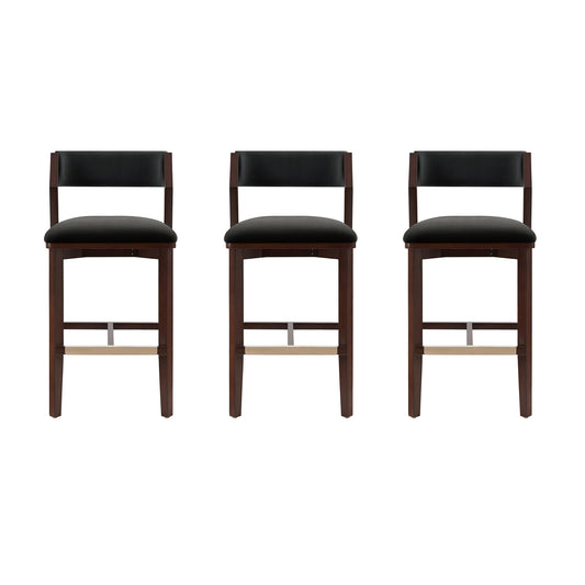 Patricia Modern Wood Upholstered Barstool in Black - Set of 3 3-BS026-BK