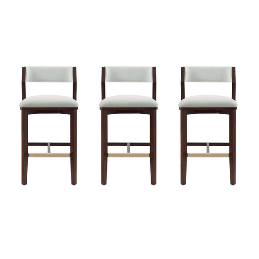 Patricia Modern Wood Upholstered Barstool in White Glacier - Set of 3 3-BS026-WH