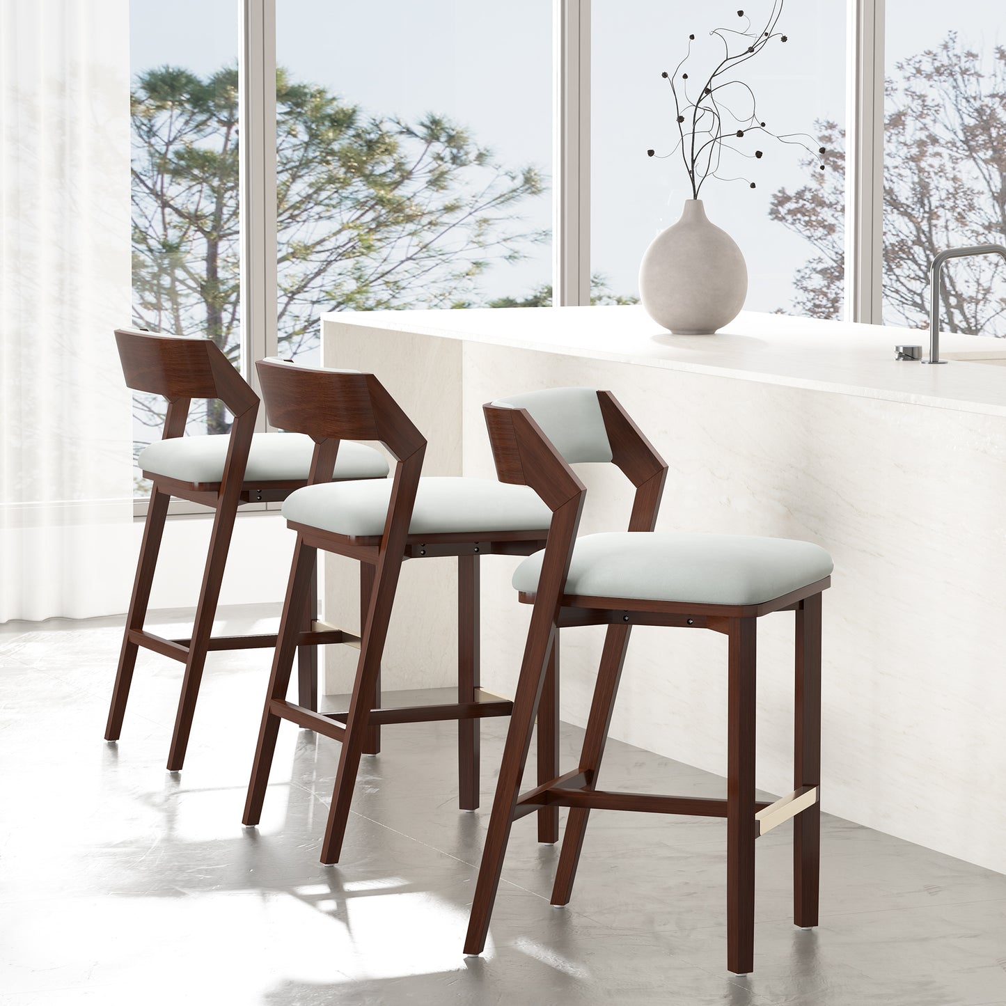 Patricia Modern Wood Upholstered Barstool in White Glacier - Set of 3 3-BS026-WH