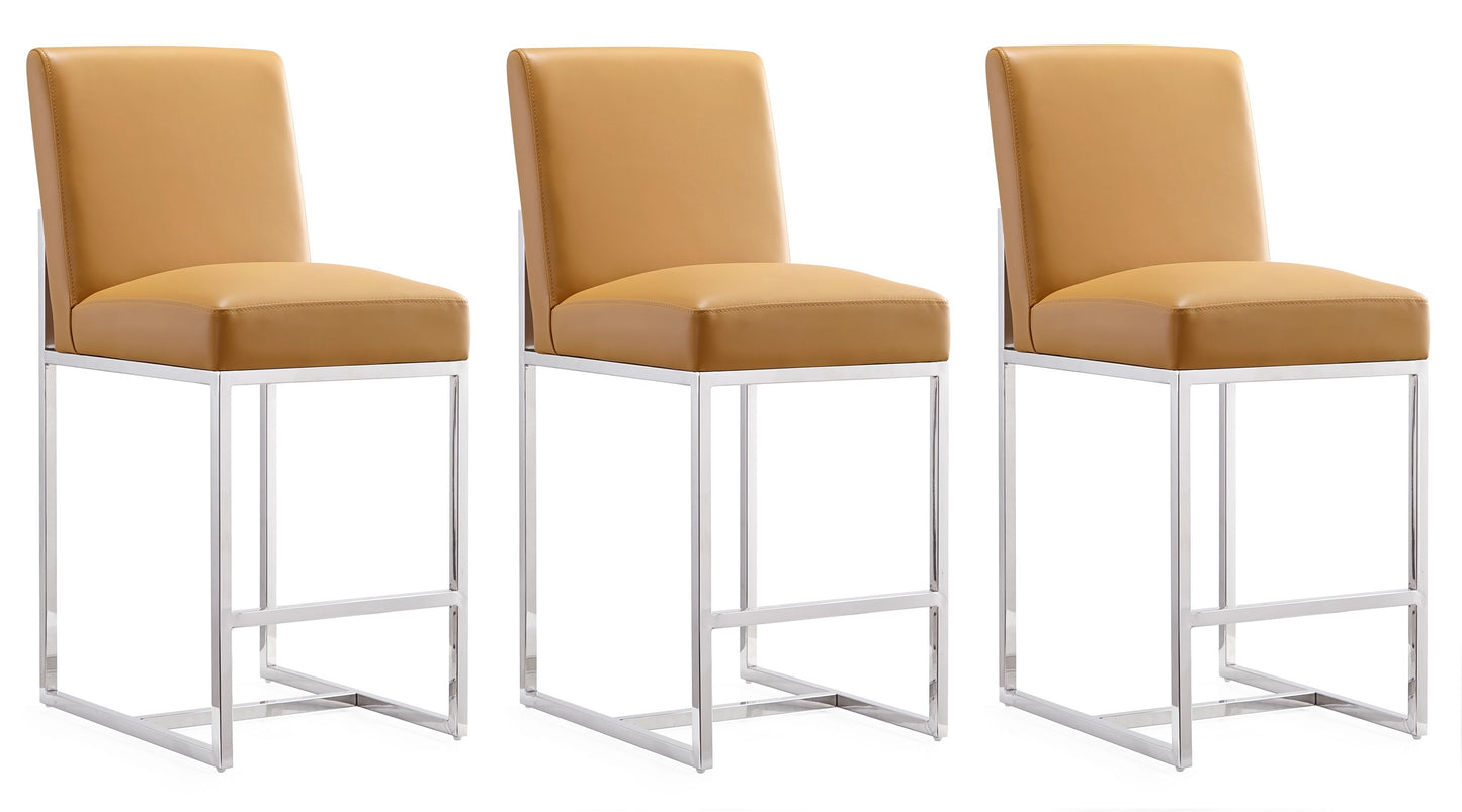 Manhattan Comfort Element 37.2 in. Camel and Polished Chrome Stainless Steel Counter Height Bar Stool (Set of 3) 3-CS003-CL