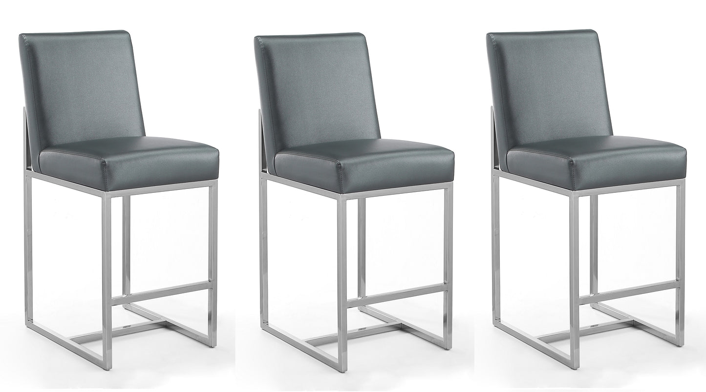 Manhattan Comfort Element 37.2 in. Graphite and Polished Chrome Stainless Steel Counter Height Bar Stool (Set of 3) 3-CS003-GP