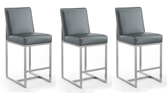 Manhattan Comfort Element 37.2 in. Graphite and Polished Chrome Stainless Steel Counter Height Bar Stool (Set of 3) 3-CS003-GP