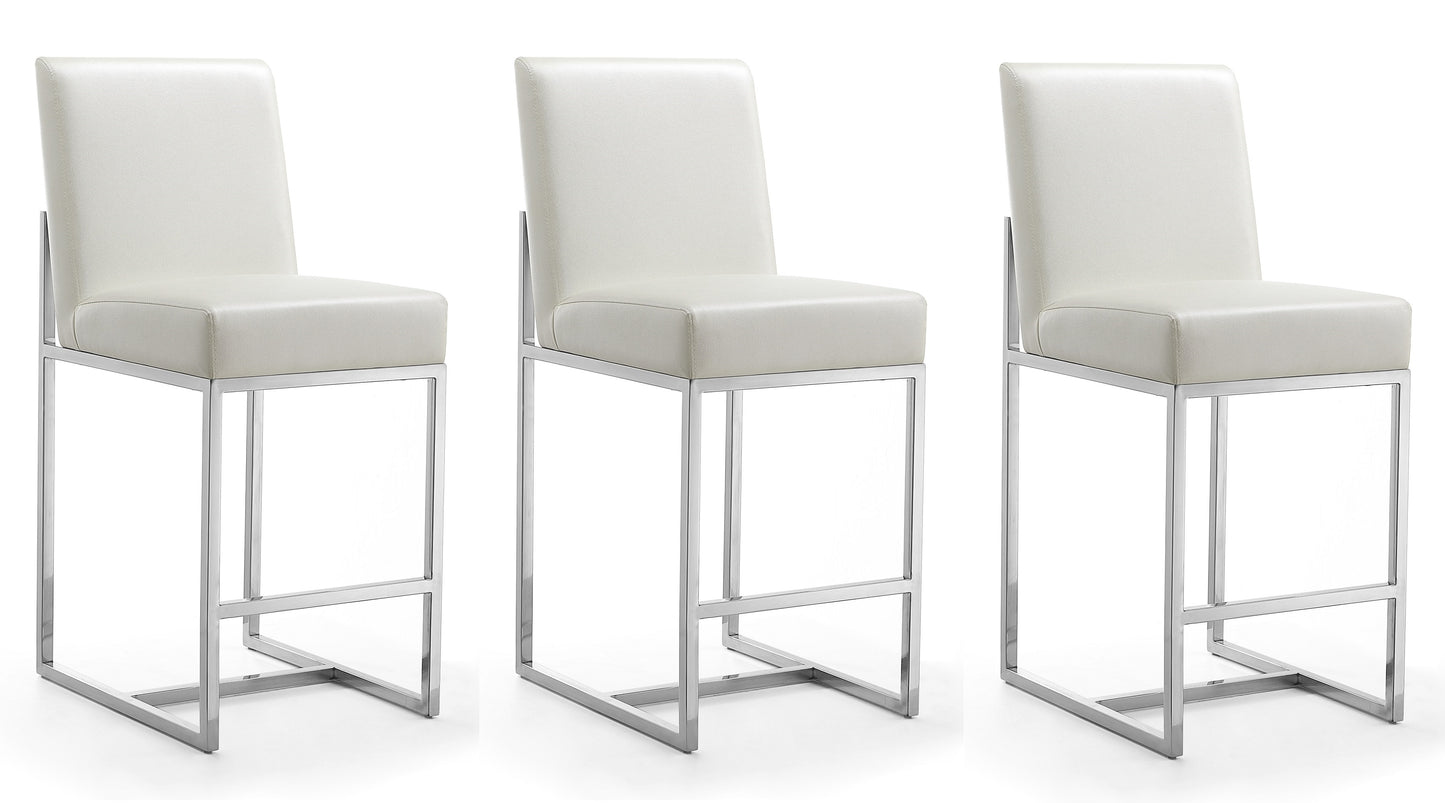 Element Modern Metal Upholstered Counter Stool in Pearl White - Set of 3 3-CS003-PW