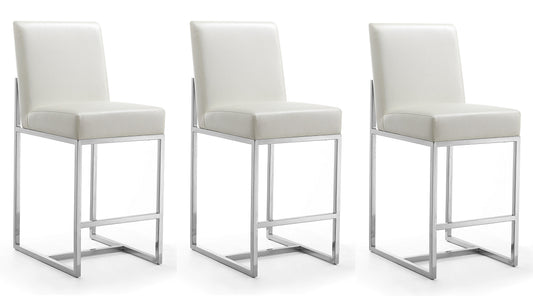 Element Modern Metal Upholstered Counter Stool in Pearl White - Set of 3 3-CS003-PW
