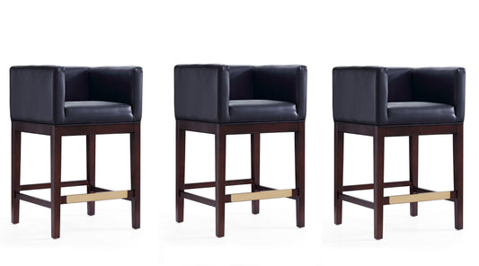 Manhattan Comfort Kingsley 34 in. Black and Dark Walnut Beech Wood Counter Height Bar Stool (Set of 3) 3-CS005-BK