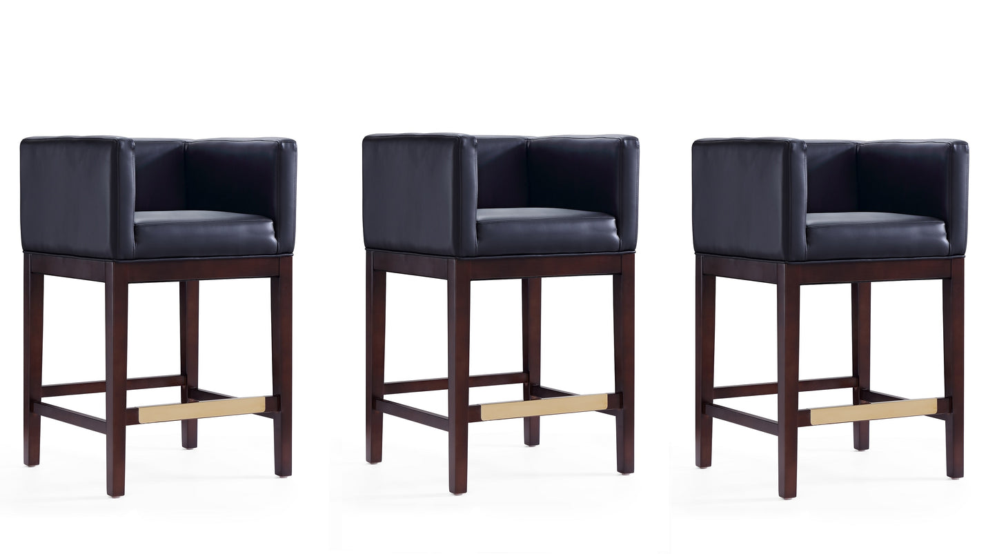 Kingsley Mid-Century Modern Wood Upholstered Counter Stool in Black - Set of 3 3-CS005-BK