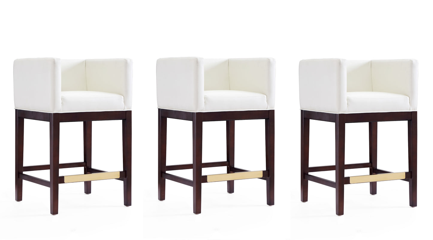 Manhattan Comfort Kingsley 34 in. Ivory and Dark Walnut Beech Wood Counter Height Bar Stool (Set of 3) 3-CS005-IV