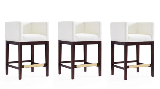 Manhattan Comfort Kingsley 34 in. Ivory and Dark Walnut Beech Wood Counter Height Bar Stool (Set of 3) 3-CS005-IV