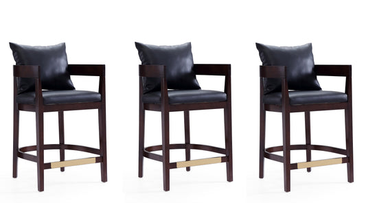 Manhattan Comfort Ritz 34 in. Black and Dark Walnut Beech Wood Counter Height Bar Stool (Set of 3) 3-CS006-BK