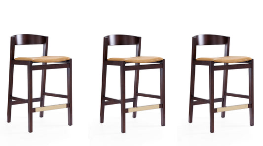 Manhattan Comfort Klismos 36.75 in. Camel and Dark Walnut Beech Wood Counter Height Bar Stool (Set of 3) 3-CS007-CL