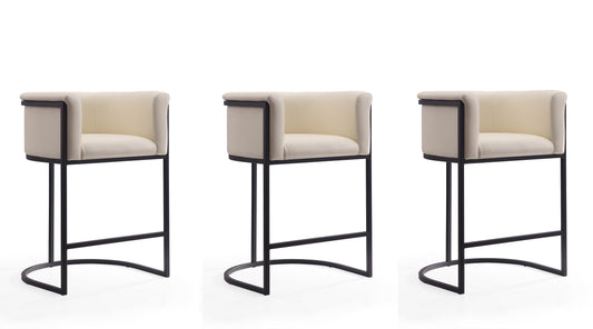 Manhattan Comfort Cosmopolitan 33.8 in. Cream and Black Metal Counter Height Bar Stool (Set of 3) 3-CS008-CR