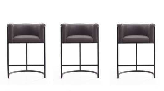 Manhattan Comfort Cosmopolitan 33.8 in. Pebble and Black Metal Counter Height Bar Stool (Set of 3) 3-CS008-PE