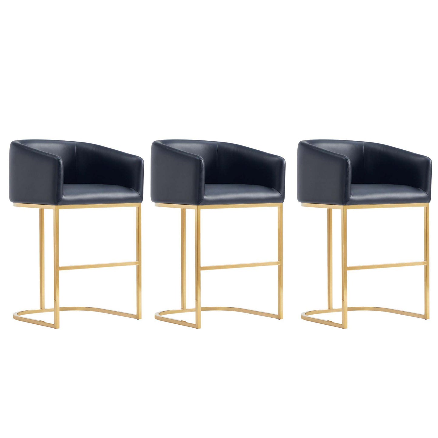 Manhattan Comfort Louvre Mid-Century Modern Leatherette and Stainless Steel Barstools