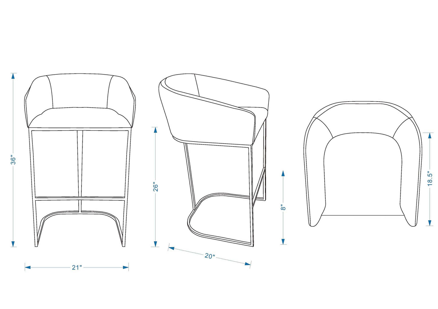 Manhattan Comfort Louvre Mid-Century Modern Leatherette and Stainless Steel Barstools