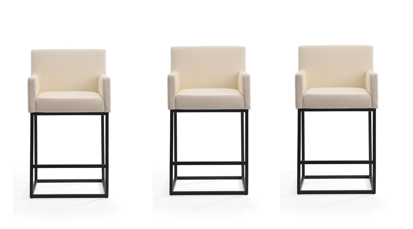 Manhattan Comfort Ambassador 38 in. Cream and Black Metal Counter Height Bar Stool (Set of 3) 3-CS010-CR