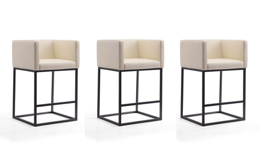 Manhattan Comfort Embassy 34 in. Cream and Black Metal Counter Height Bar Stool (Set of 3) 3-CS011-CR