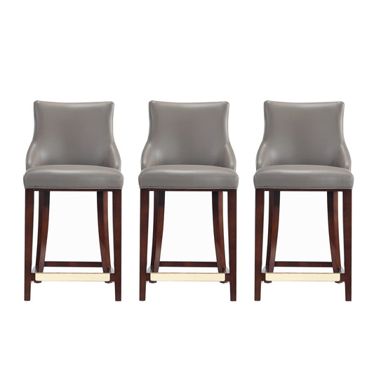 Manhattan Comfort Modern Shubert Counter Stool Upholstered in Dark Taupe Leatherette with Beech Wood Legs - Set of 3 3-CS016-DT