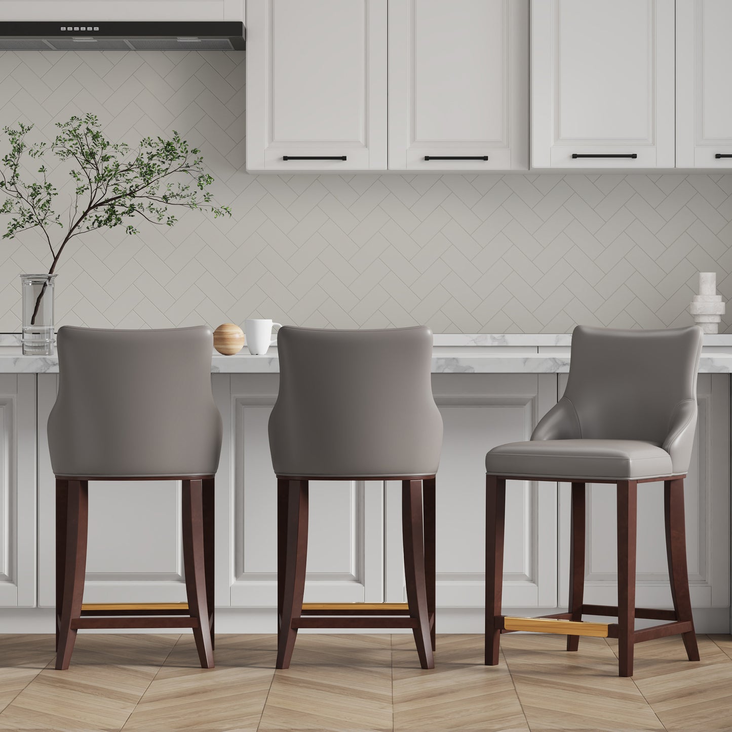 Shubert Modern Wood Upholstered Counter Stool in Dark Taupe - Set of 3 3-CS016-DT