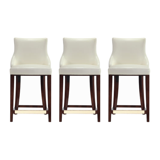 Manhattan Comfort Modern Shubert Counter Stool Upholstered in Ivory Leatherette with Beech Wood Legs - Set of 3 3-CS016-IV