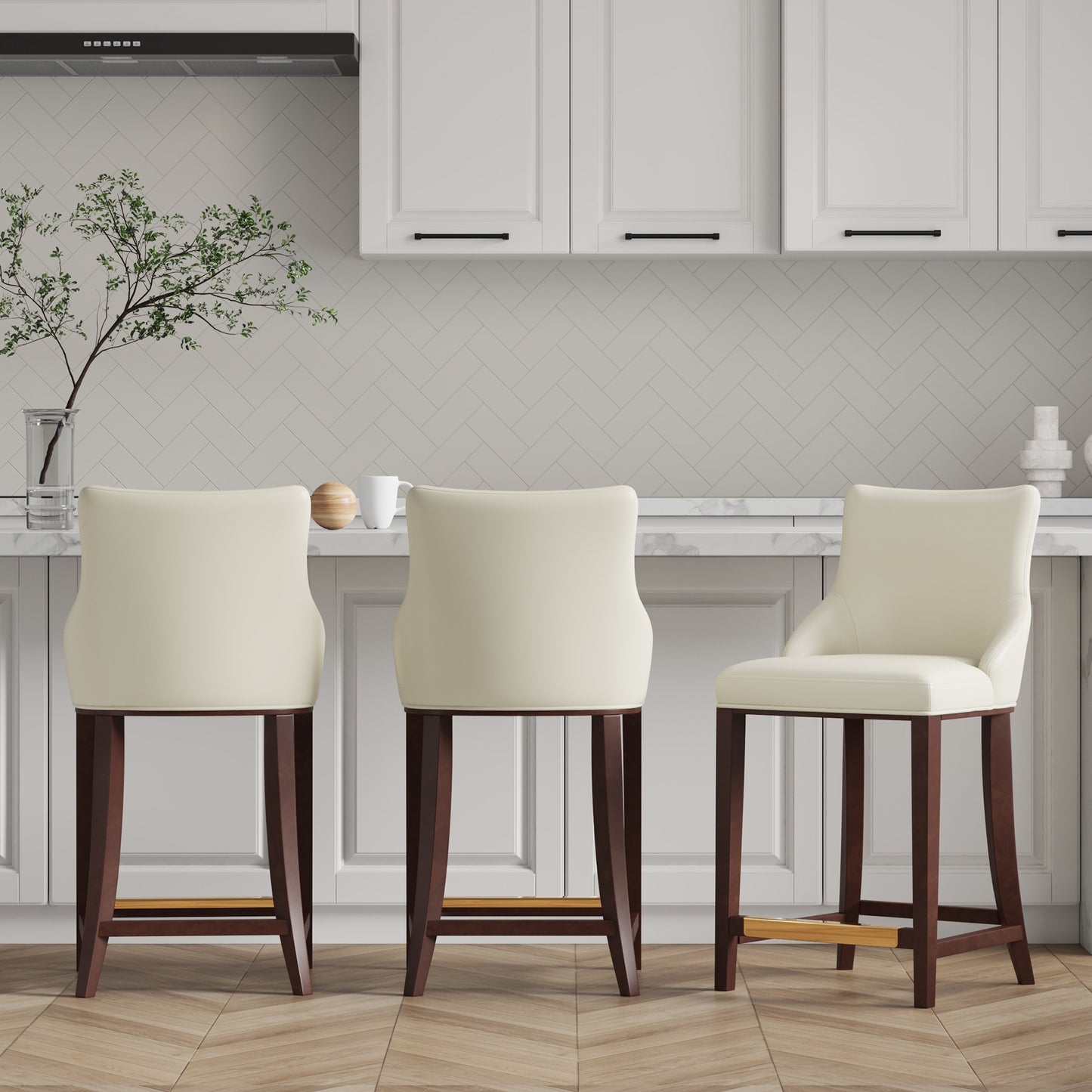 Shubert Modern Wood Upholstered Counter Stool in Ivory - Set of 3 3-CS016-IV