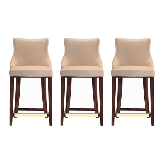 Manhattan Comfort Modern Shubert Counter Stool Upholstered in Tan Leatherette with Beech Wood Legs - Set of 3 3-CS016-TN