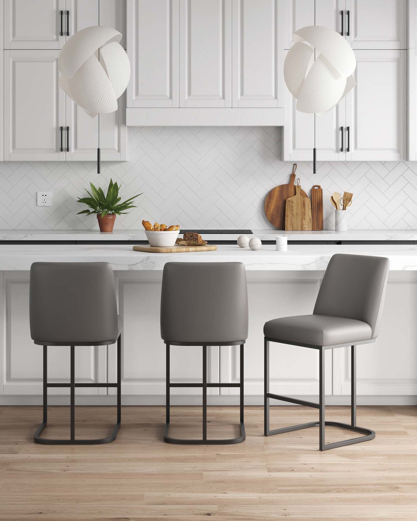 Manhattan Comfort Serena Modern Leatherette Upholstered Counter Stool in Grey - Set of 3 3-CS017-GY