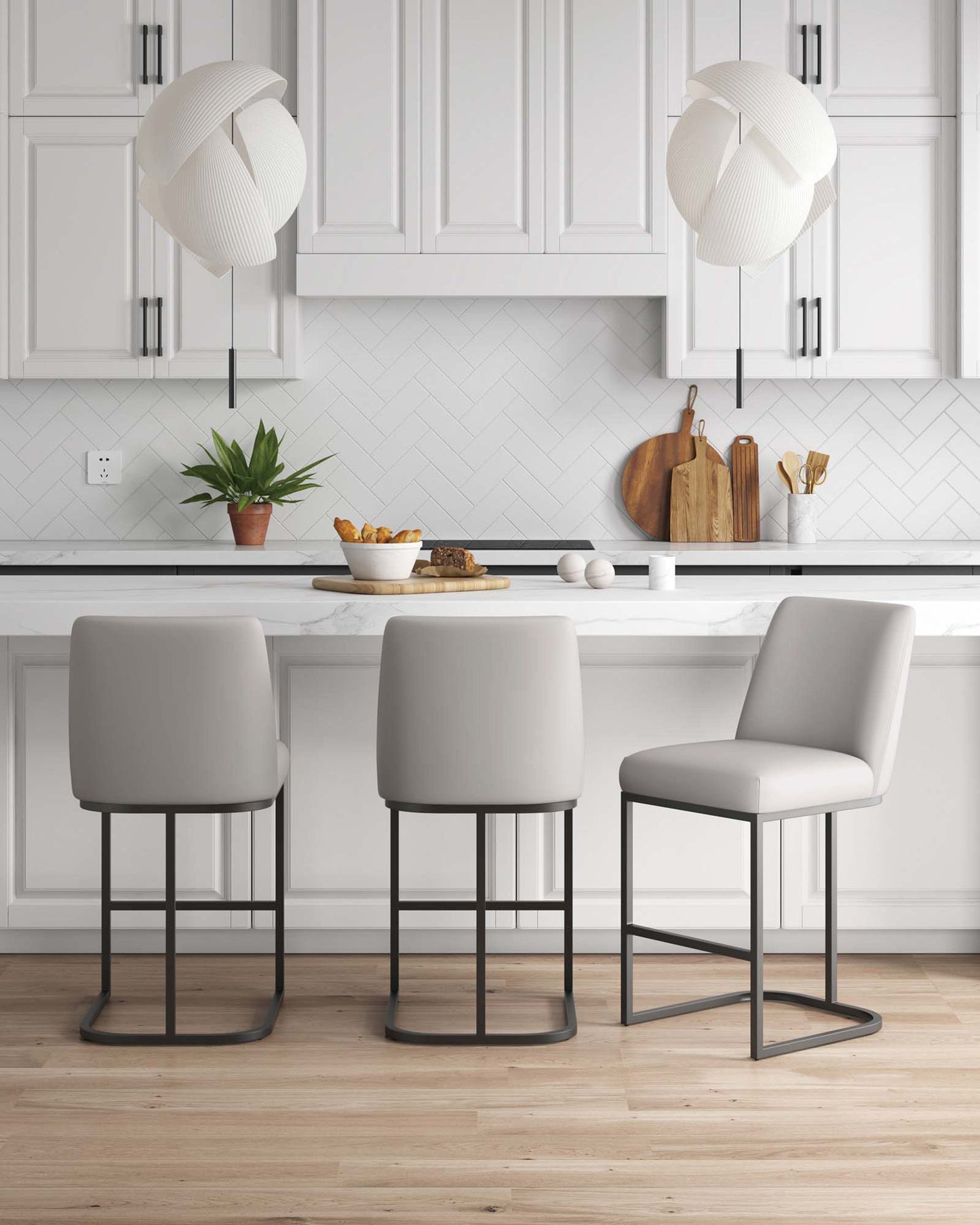 Serena Modern Metal Upholstered Counter Stool in Light Gray - Set of 3 3-CS017-LG