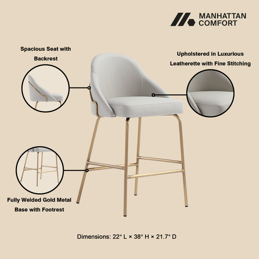 Gracie Modern Metal Upholstered Counter Stool in Stone Gray and Gold - Set of 3 3-CS019-GST