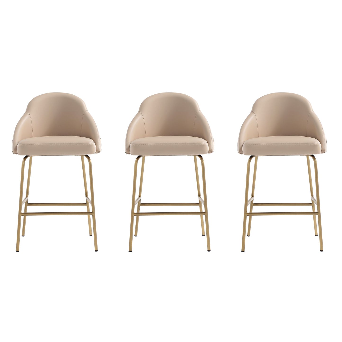 Gracie Modern Metal Upholstered Counter Stool in Tan and Gold - Set of 3 3-CS019-GTN