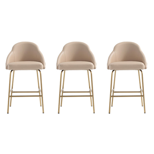 Gracie Modern Metal Upholstered Counter Stool in Tan and Gold - Set of 3 3-CS019-GTN
