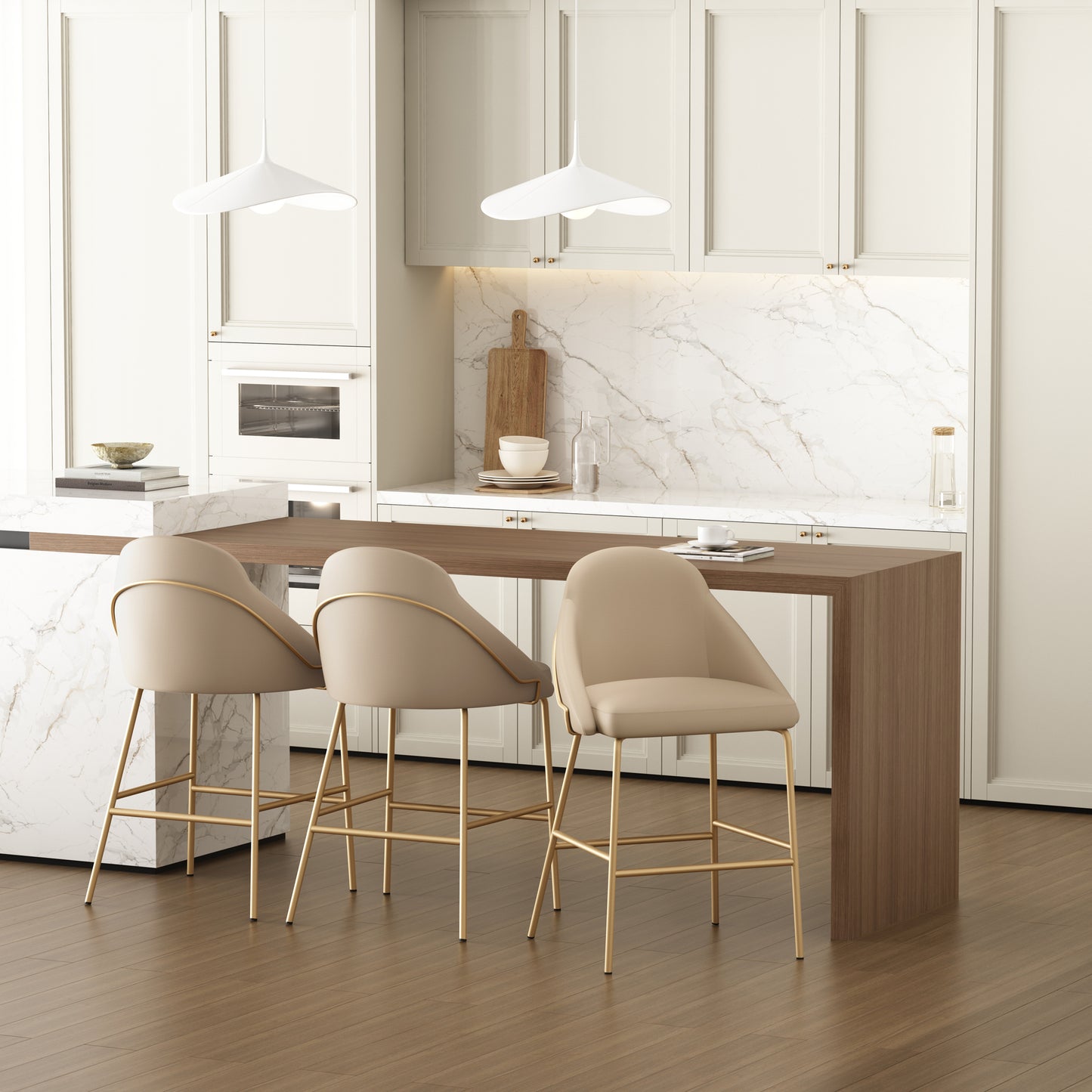 Gracie Modern Metal Upholstered Counter Stool in Tan and Gold - Set of 3 3-CS019-GTN