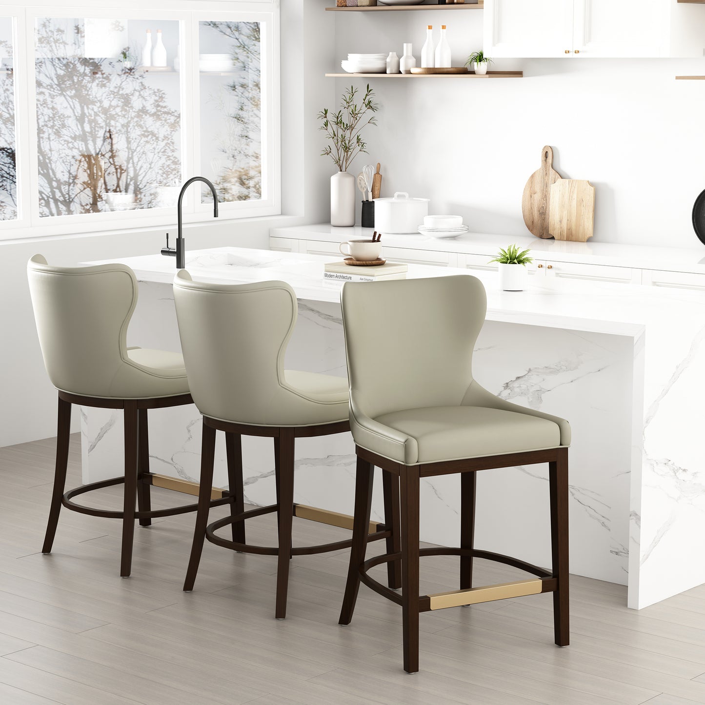 Blair Modern Wood Upholstered Counter Stool in Stone - Set of 3 3-CS020-ST