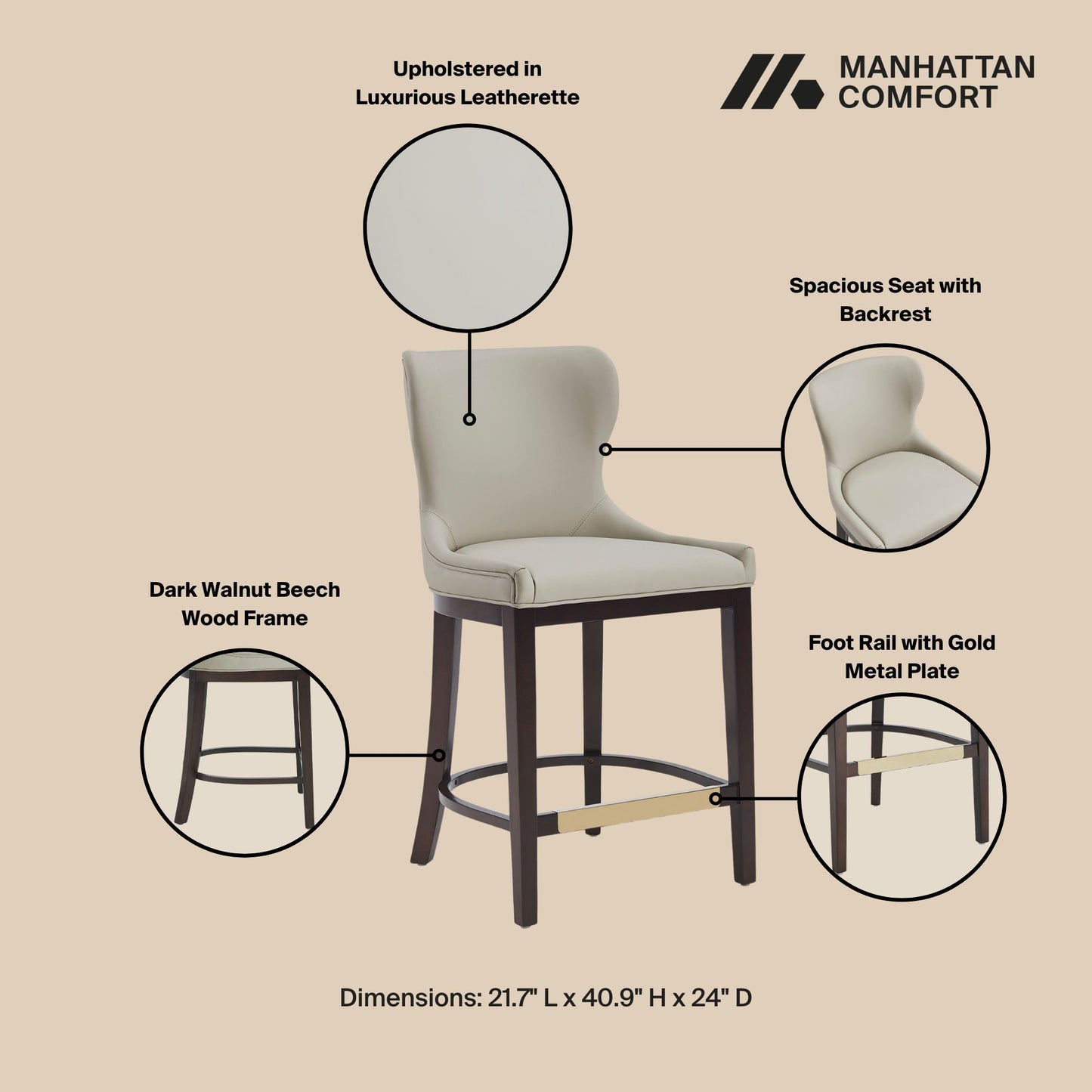 Blair Modern Wood Upholstered Counter Stool in Stone - Set of 3 3-CS020-ST
