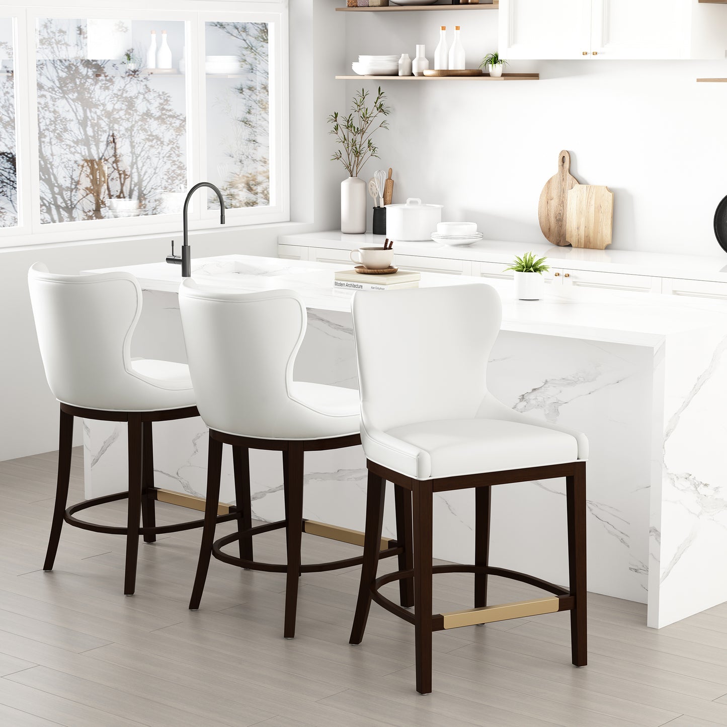 Blair Modern Wood Upholstered Counter Stool in White - Set of 3 3-CS020-WH