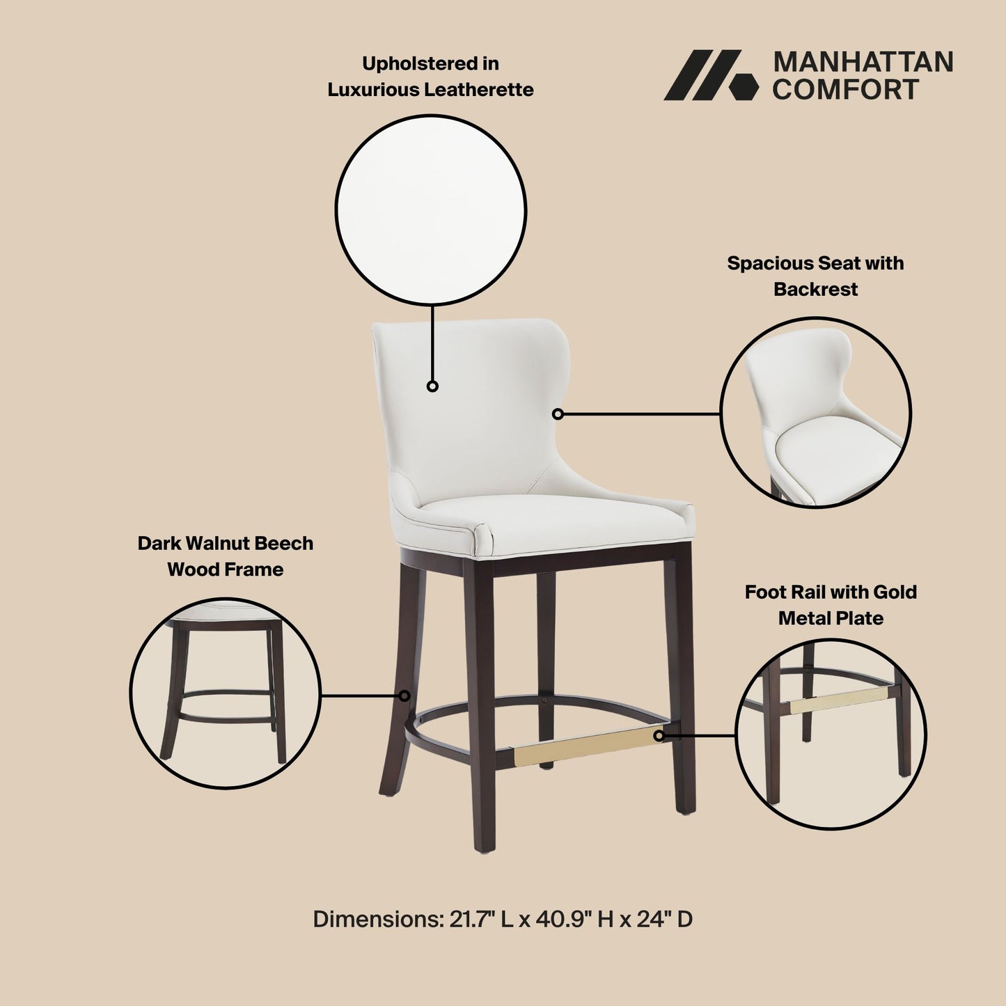 Blair Modern Wood Upholstered Counter Stool in White - Set of 3 3-CS020-WH